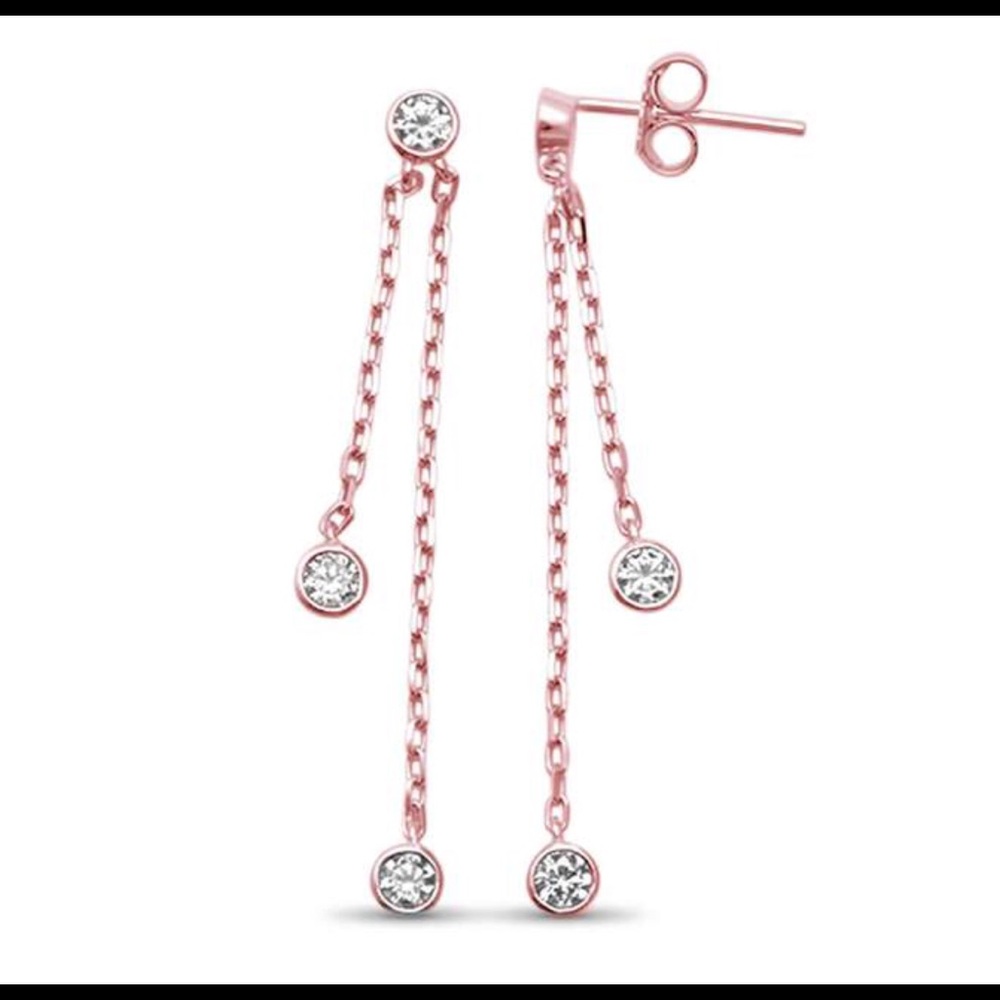 Rose Gold Plated Bezel Dangling CZ .925 Earrings!